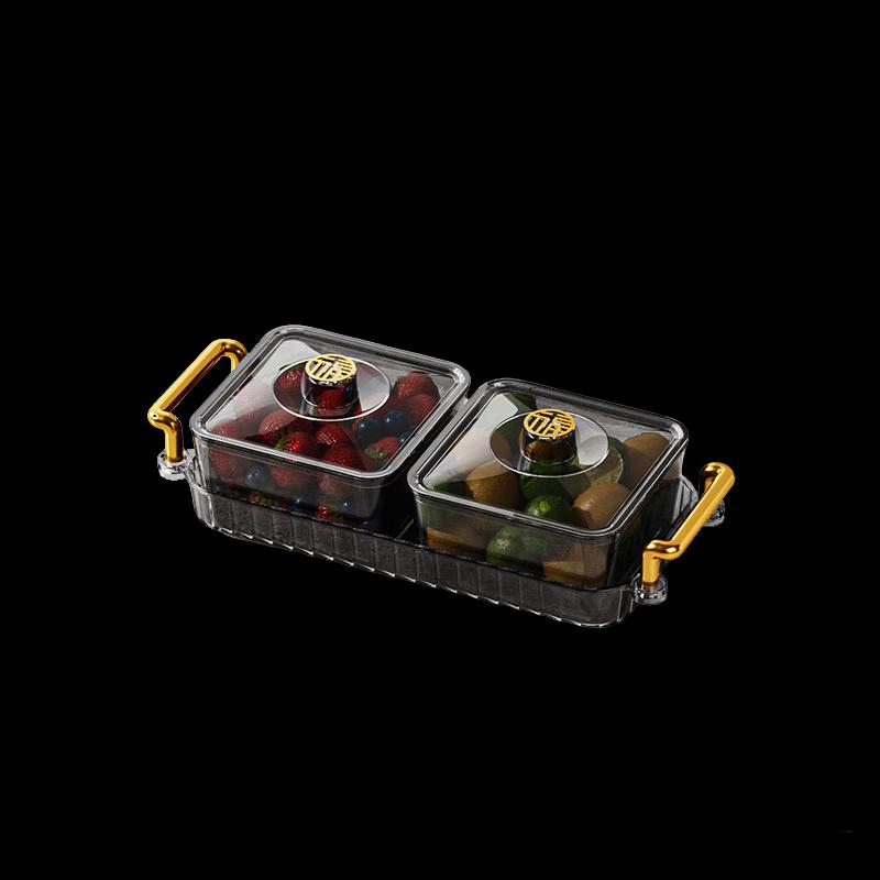 Divided Dried Fruit & Snack Serving Platter Two Grids with Lid & Tray