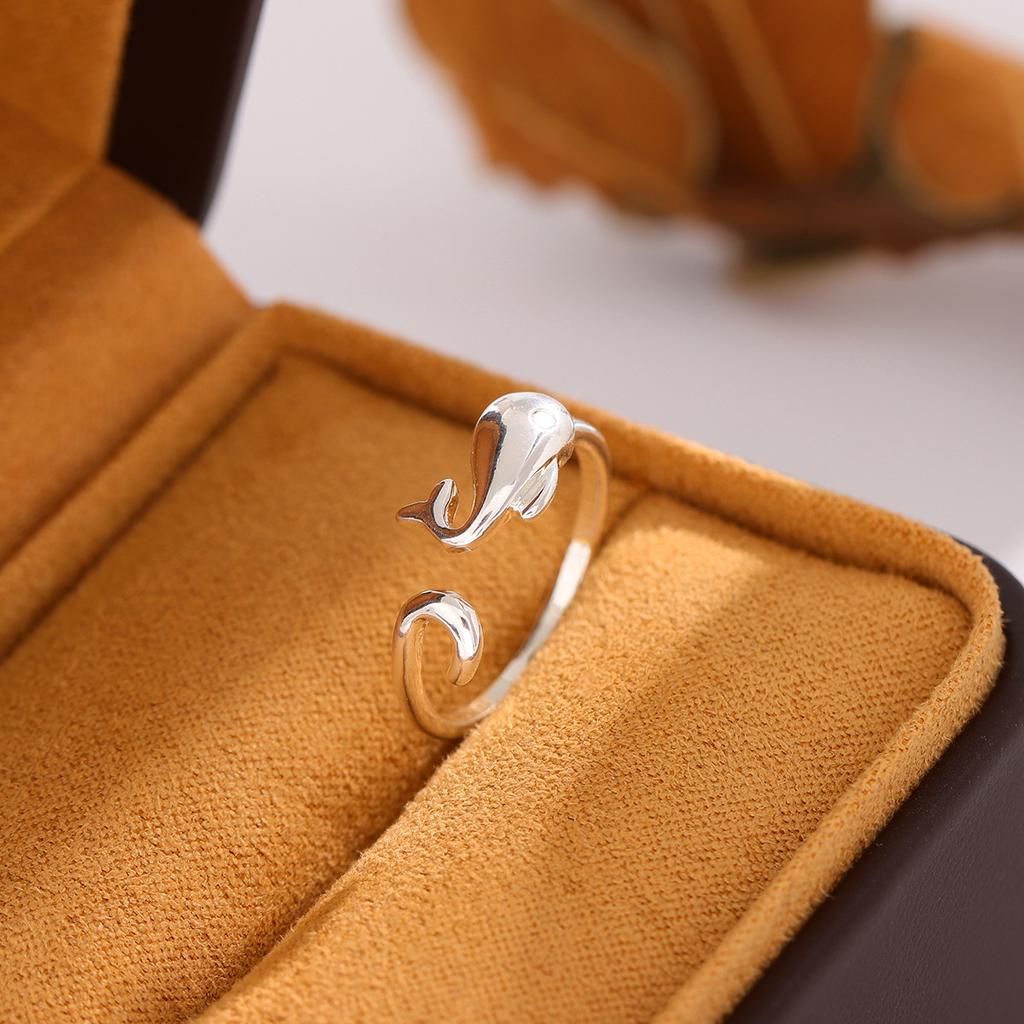 New 925 Silver Whale Fish Animal Opening Rings R178