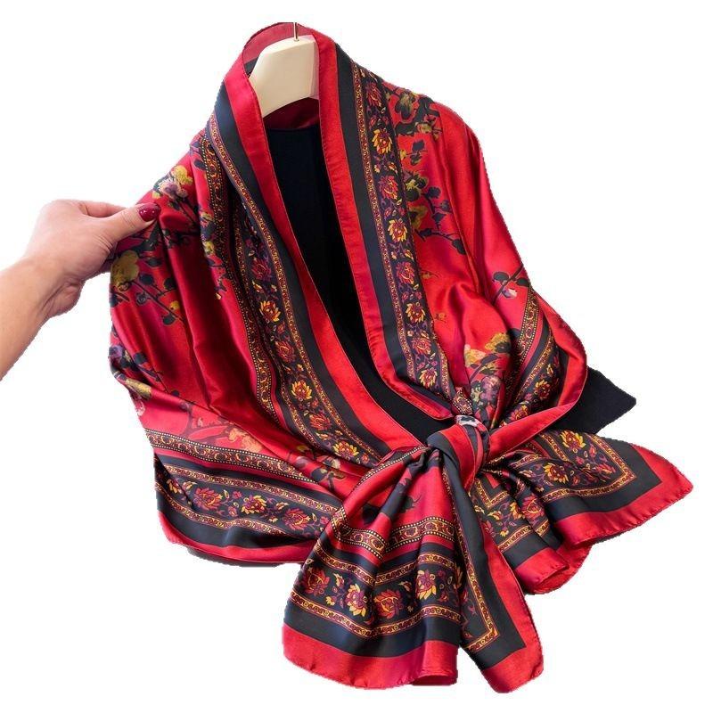 Spring and Summer Butterfly Print Simulation Silky Brocade Fashion Sunscreen Silk Scarf Long Scarf Silky Shawl Versatile Headscarf Scarf