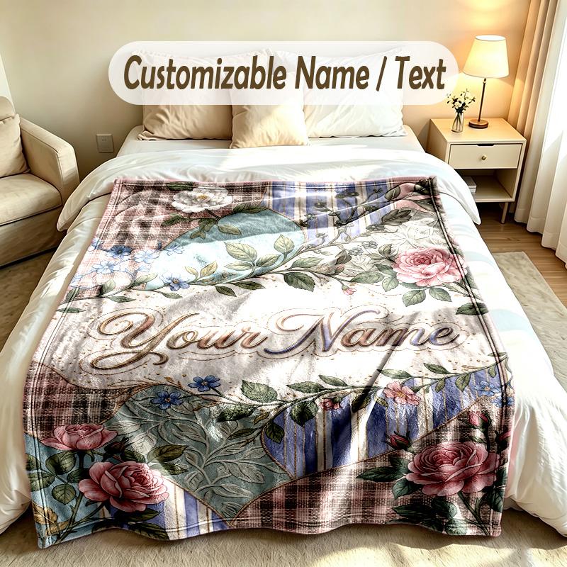Floral Theme Custom Blanket Personalized Name & Text Customized Soft Warm Throw Blanket Home Decor