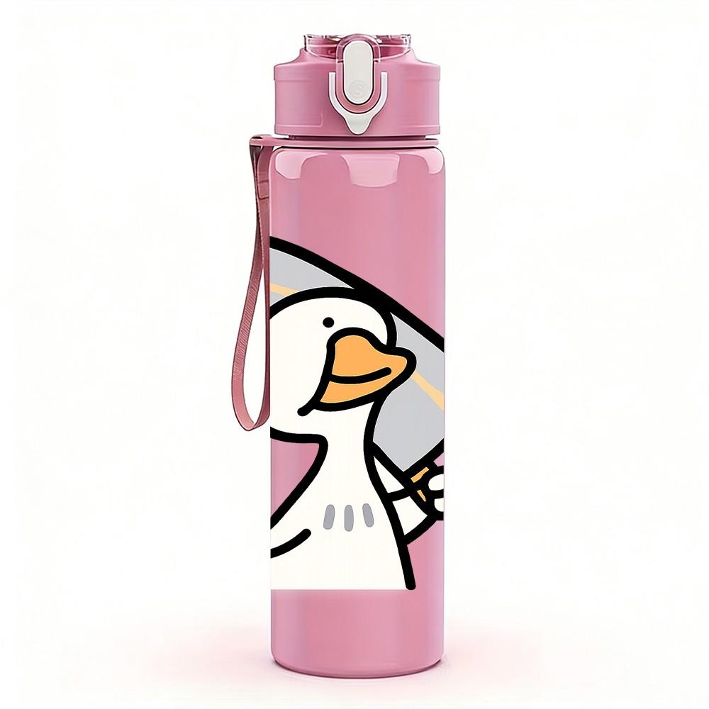 1PC Duck Holding Paper Cartoon Art 750ml Color Plastic Sports Water Bottle Leakproof Flip Straw Lid Suitable for Sports Office Home Use