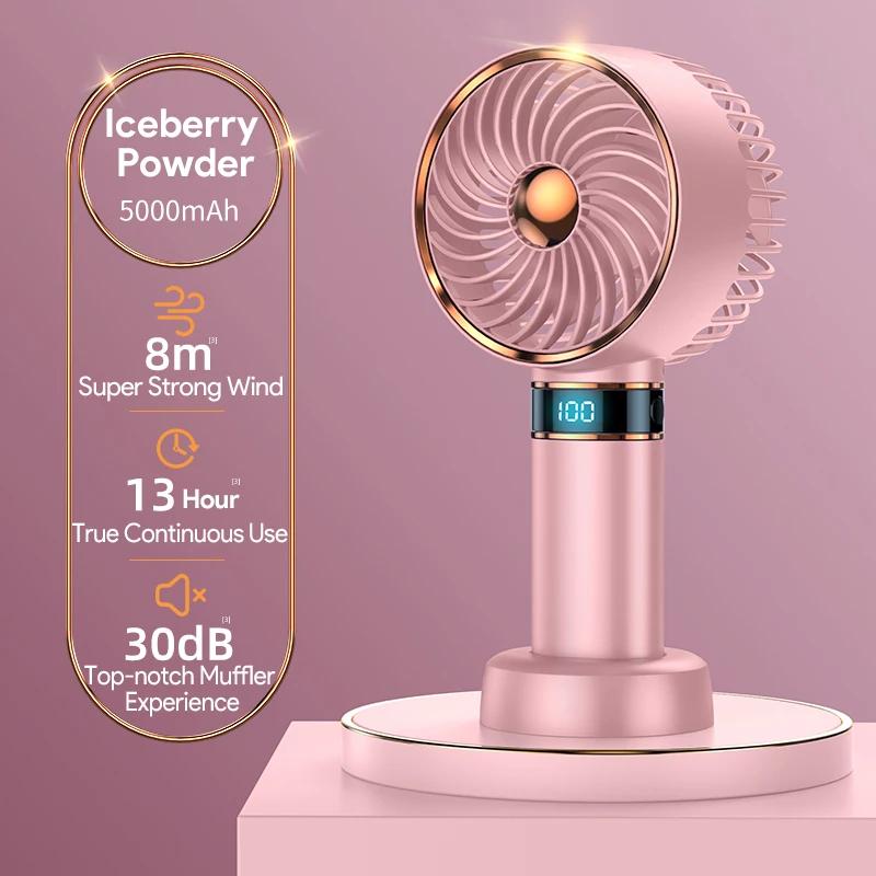 5000mAh Handheld Fans Portable Electric USB Fan LED Power Display Office Desktop Fan Indoor Outdoor Mini Fan Summer with Base
