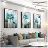 Modernes babyblaues Wandkunstbild für Wohnzimmer, Golddruck, Cuadros Salon Decoracio, abstrakte blaue Blumen-Leinwandmalerei