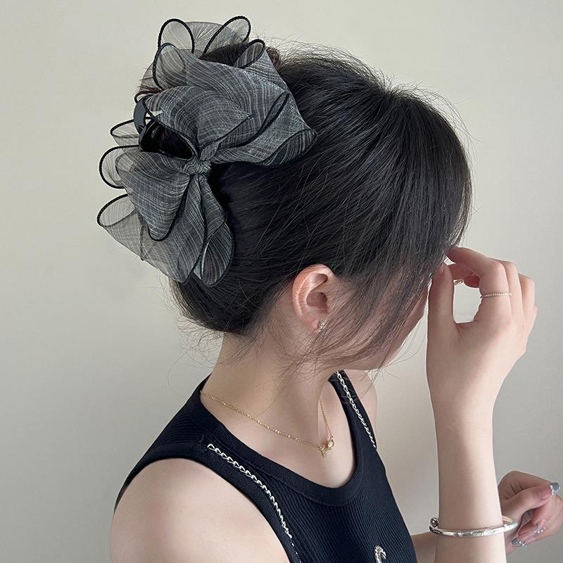 Elegant Bow Hair Claw For Women Girls Fashion Sweet Mesh Hair Clip Versatile Large Shark Clip Temperament Hair Accessories Gifts