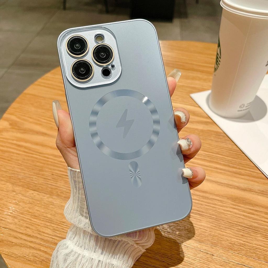 Luxusní jednobarevné matné magnetické zadní kryty pro iPhone 14 13 12 11 Pro Max Plus s ochrannou fólií na objektiv Magsafe pouzdro na telefon