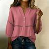 Women Loose Fit V Neck Button Front Casual Top Long Sleeve Cotton Linen Blend Pullover Shirt Lightweight Breathable Blouse