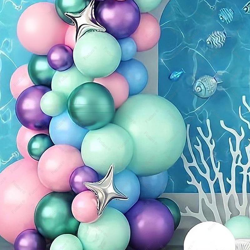 Ocean Maca Modro-zelená mořská panna ocas Hliníková fólie Latexový balónkový řetěz Set Krásné aranžmá na žádost o ruku k výročí