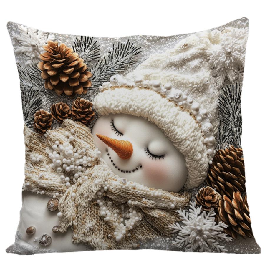 Cute Cartoon Christmas Pillowcase - Polyester Embroidered Print Sofa Cushion for Holiday Decoration