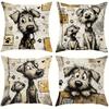1/4pcs Cute Dog Illustrations Printed Pillowcases Sofa Cushion Cover Home Bedroom Room Decoration