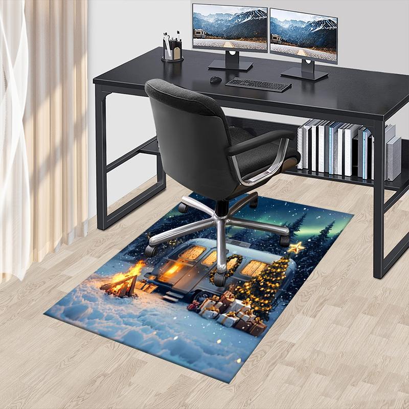 Camping Christmas Crystal Velvet Chair Mat Area Rug - Non-Slip, Floor Mat, Office Desk Chair Rugs, Bedroom Decor.Christmas Gift-1106009