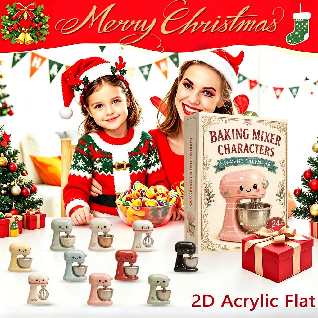 2026 Christmas Countdown Calendar, featuring 24 acrylic cartoon-style baking tool ornaments ,Holiday Gift for Christmas