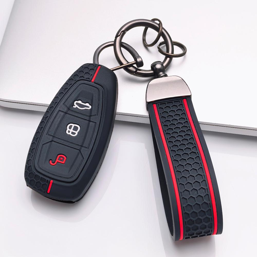 Verbesserter Silikon-Schlüsselschutz Schlüsselanhänger für Ford 3-Tasten Smart-Fernbedienung, Passt für Ford Focus Mondeo Kuga Escape Galaxy C-Max S-Max, Schützendes Zubehör