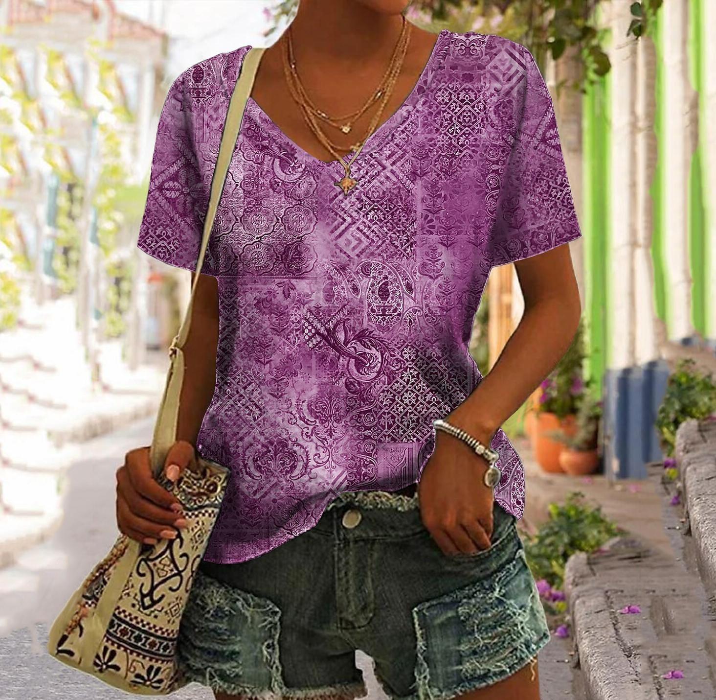 

Жіноча футболка Element Sexy V-подібним вирізом Літо Harajuku Element Цифровий принт Короткий рукав Мода Вулиця Комфортний жіночий повсякденний XS