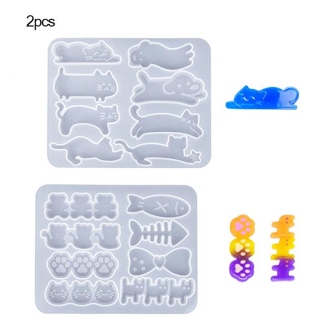 2Pcs Diy Dropper Animal Series Hair Clip Silicone Mold, Kitten Earrings Pendant, Earring Mold