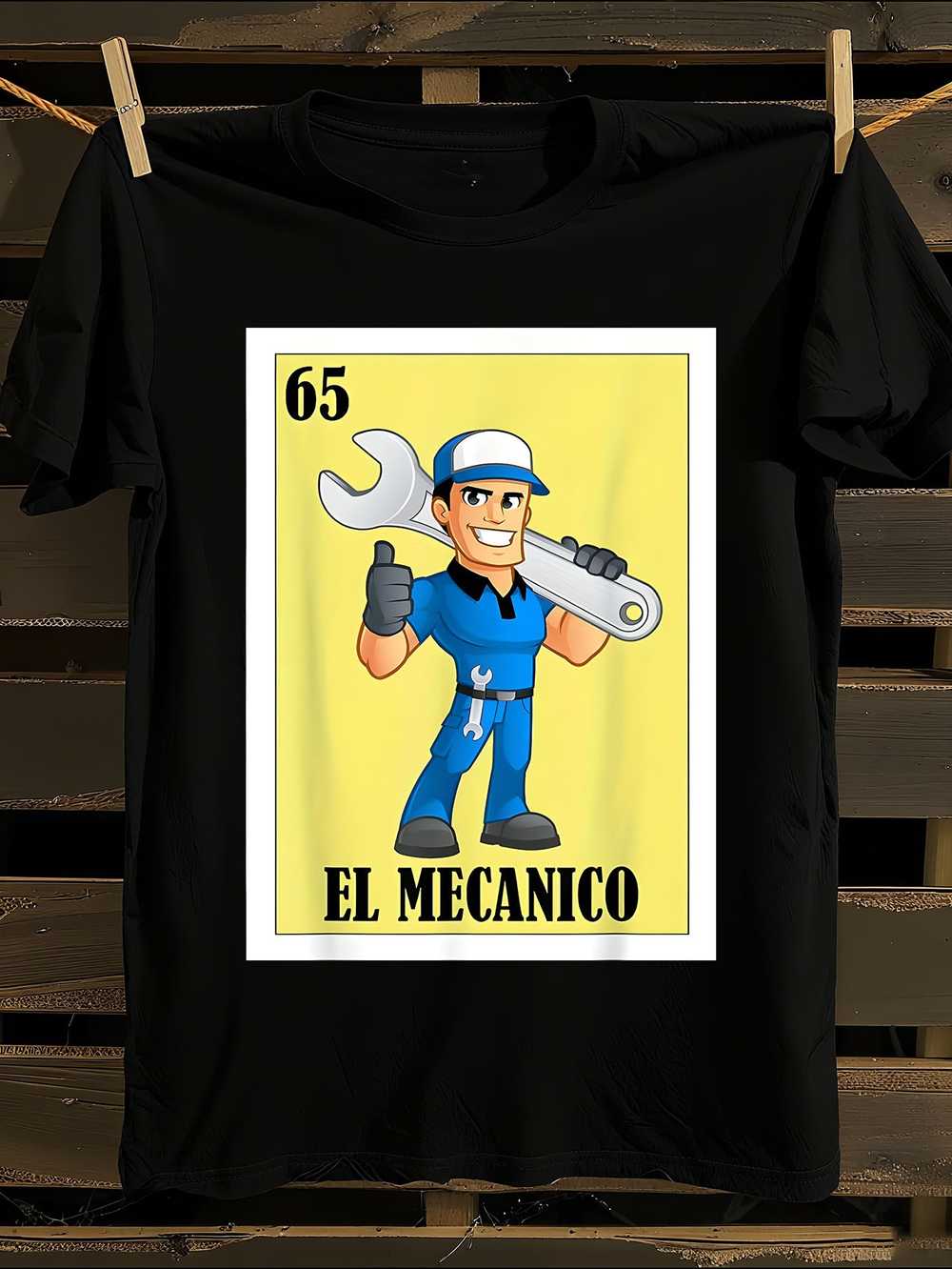 

s White El Mecanico Mechanic Print T-Shirt Mens Tshirt Womens Tshirts with Letters Print Short Sleeves T-Shirt Casual Street Tee Shirt Top L