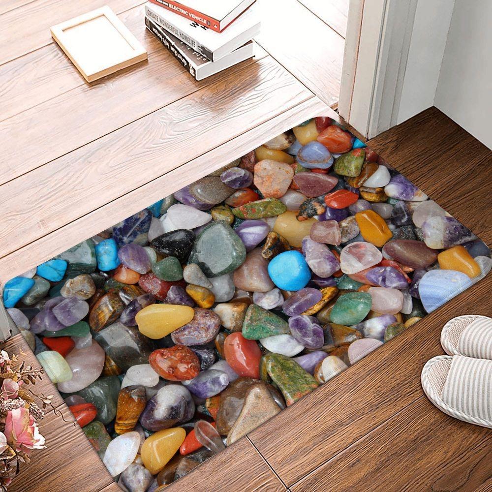 Pebbles Pattern Polyester Doormat Non-Slip Bath Mat Indoor Outdoor Home Decor Carpet Living Room Bedroom Kitchen Rug