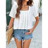 Ladies Temperament Casual Solid Color Square Neck Hollow Short Sleeved T-shirt Top