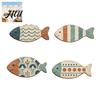 Artistic Wall Decorations for Bedroom 4PCS Rustic Wooden Fish Decor, Mediterranean Style Hanging Plaques, Blue Decorative Set And Brown Finish