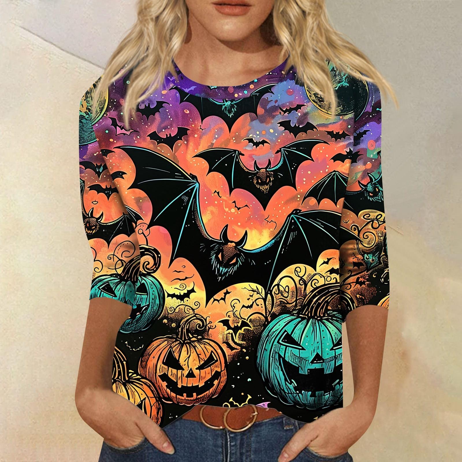 

Женские топы Рубашка с рукавом три четверти V-образный вырез Свободная повседневная рубашка Футболка с принтом M шафрановый