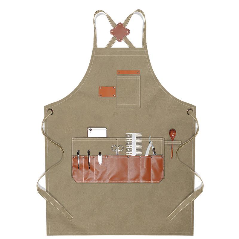 Waterproof Canvas Multi Pocket Barber Apron Men's and Women's Painting Work Clothes Anti Fouling Apron for Coffee
