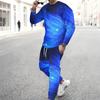 Men Pink Black White Wavy Curve Geometric Print Long Sleeve Sweatshirt Jogger Pants Two Piece Suit