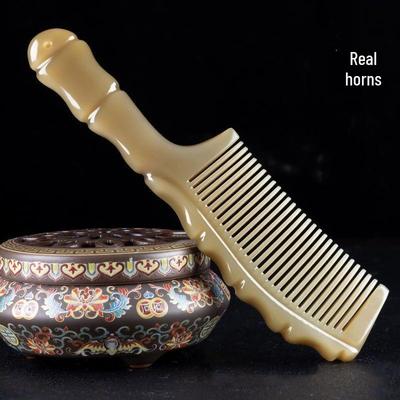 Buffalo Horn Massage Comb - Bamboo Joint Yak Horn for Head Meridian Stimulation
