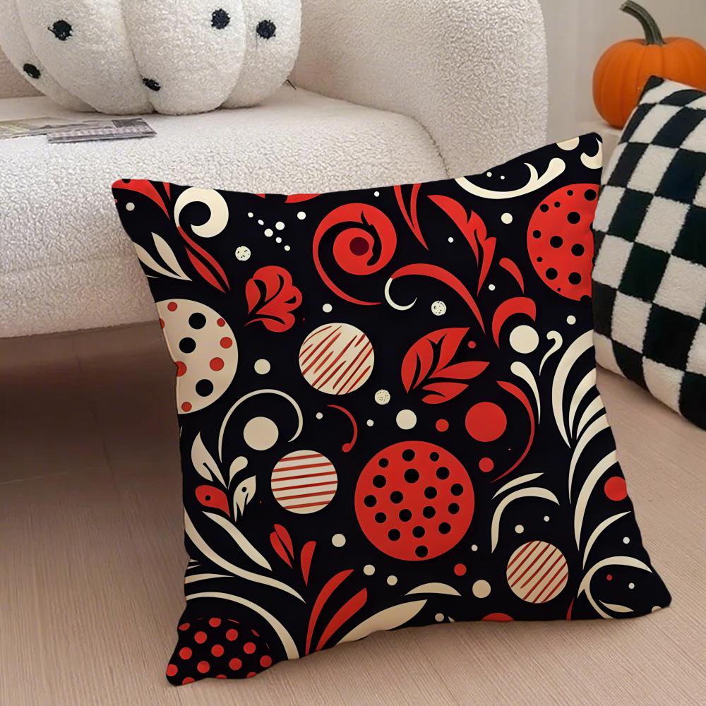 Retro Polka Dot Floral Pillow Retro Style Cushion Cover Throw Pillow Cover Hidden Button Durable Polyester Chair Cushion