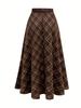 Women's Coffee Plaid A-line High-Waisted Retro Wrap Skirt