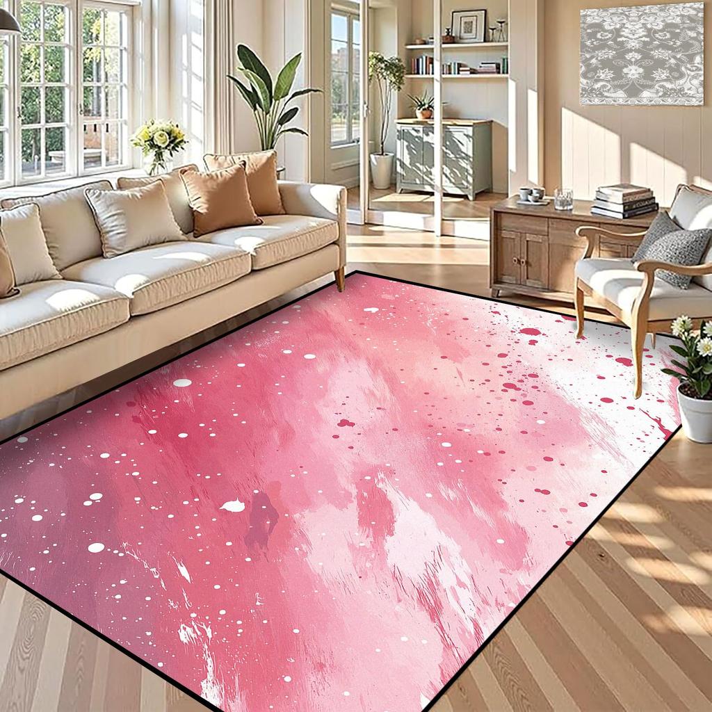 Rosa Blau Farbverlauf Glitzer Teppich, Pastell Funkelndes Pulver Einfaches Uni Muster, Rutschfeste Waschbare Matte für Wohnzimmer Sofa Esstisch