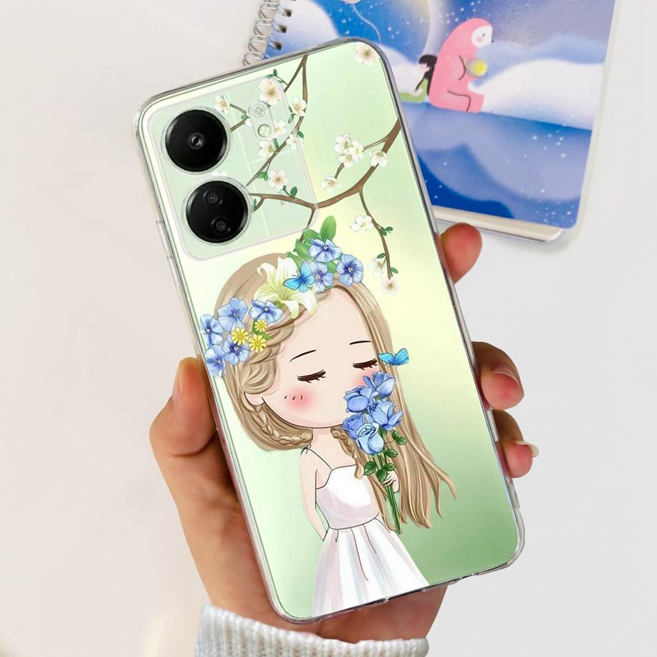 For Xiaomi Poco C65 Case for PocoC65 Silicone Funda Para Capa Coque Soft Phone Cases Back Cover Marble Flower Pattern Shockproof