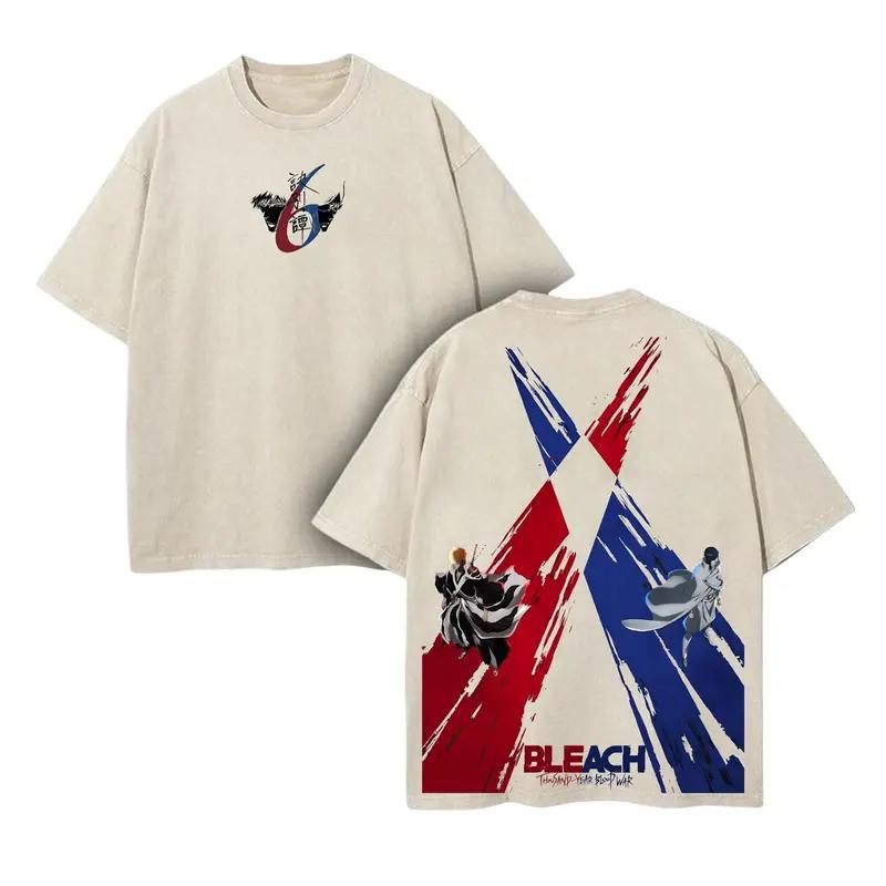 

Anime BLEACH Kurosaki Ichigo Ishida Uryuu Graphic T Shirt Men Women Clothing Casual Cotton Tshirt Washed T-shirt Harajuku Tops XXL бежевый