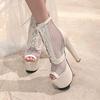 2025 Sexy Women Sandals Peep Toe Breathable Mesh Lace Up Peep Toe High Heels 15cm Platform 5cm 43 44 44 Party Shoes