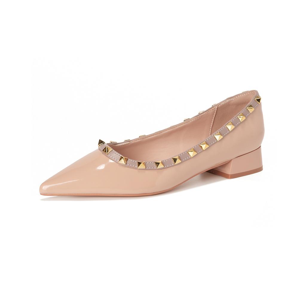 Pointed single shoes women's thick heel summer shallow mouth temperament advanced sense rivet women's shoes high heel