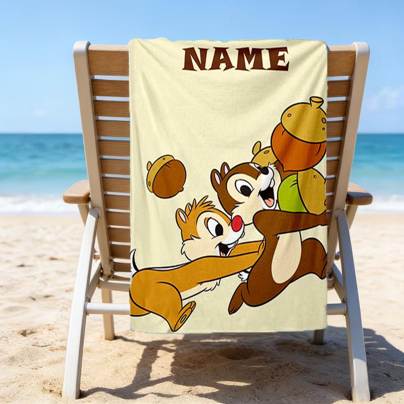 1pc Chip 'n' Dale2 Beach Towel with Custom Name, Beach/Swimming/Bath/Picnic/Camping Towel, Suitable for Seaside Beaches