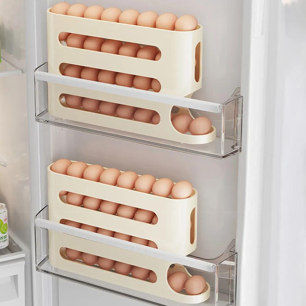 4 Layers Auto-Rolling Egg Dispenser Large Capacity Refrigerator Egg Dispenser Automatic Scrolling Egg Rack for Fridge Countertop