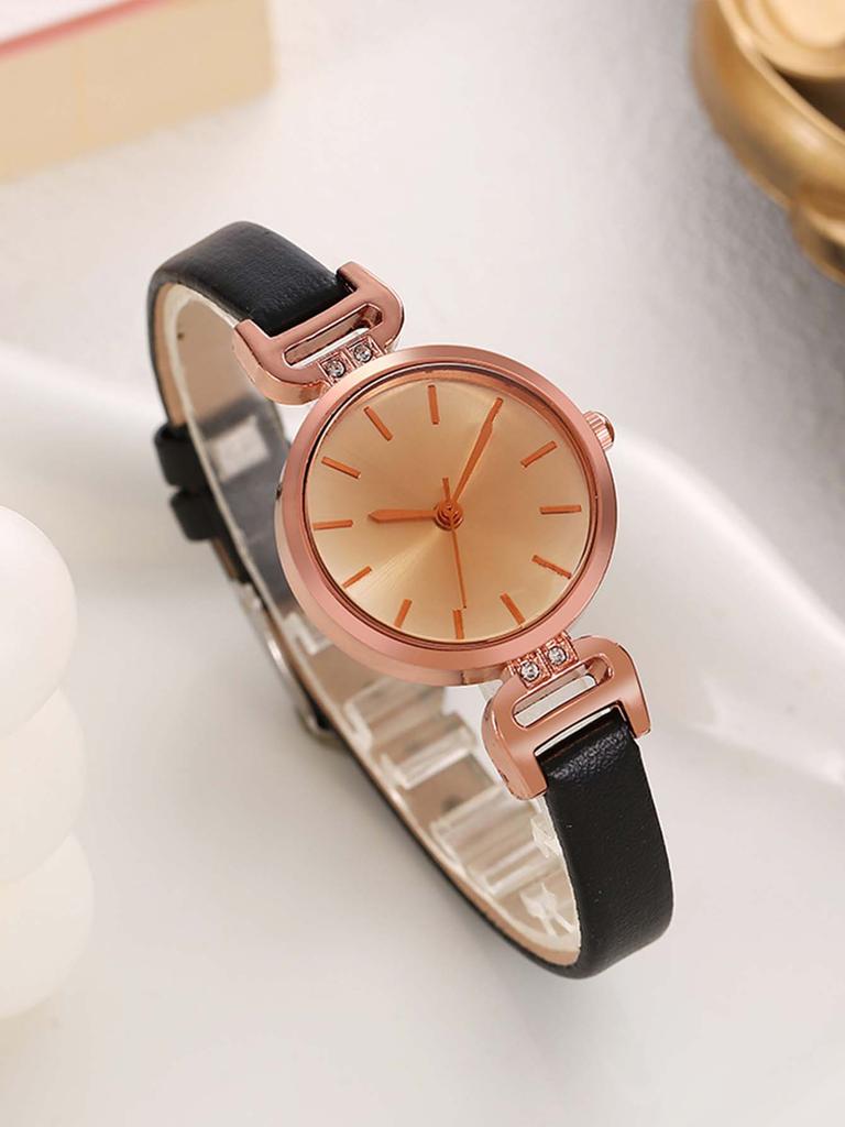 Fashion Retro Elegant Leather Strap Alloy Dial Quartz Women's Watch for Everyday Wear, Christmas Gift