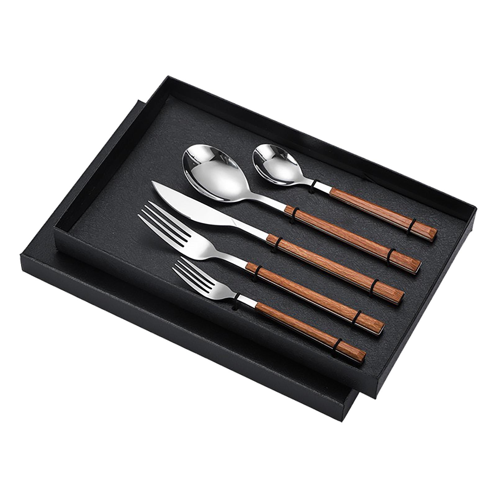 

Tableware Cutlery Set Stainless Steel Dinner Knives Forks Spoons Eating Utensils High Hardness Flatware Set Wood Grain