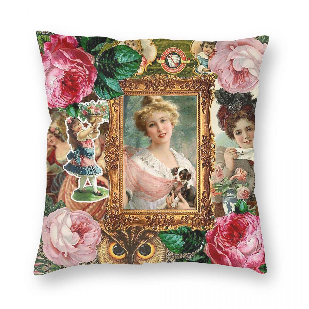 Victorian Collage Of Woman Pillowcase Polyester Linen Velvet Printed Zip Decor Throw Pillow Case Car Cushion Cover 30x30cm