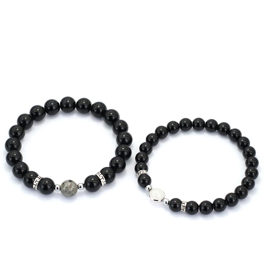 Romantisches 2-teiliges/Paar Partnerarmband 8mm 10mm Perlen Strang Armband Valentinstag Geschenk Obsidian Blau Sandstein Passendes Armband