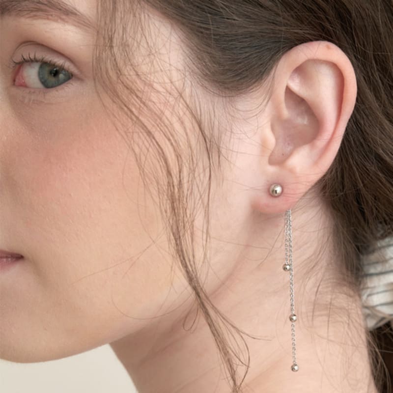 Halden Long Drop Chain Ball Line Earrings (E060_silver)