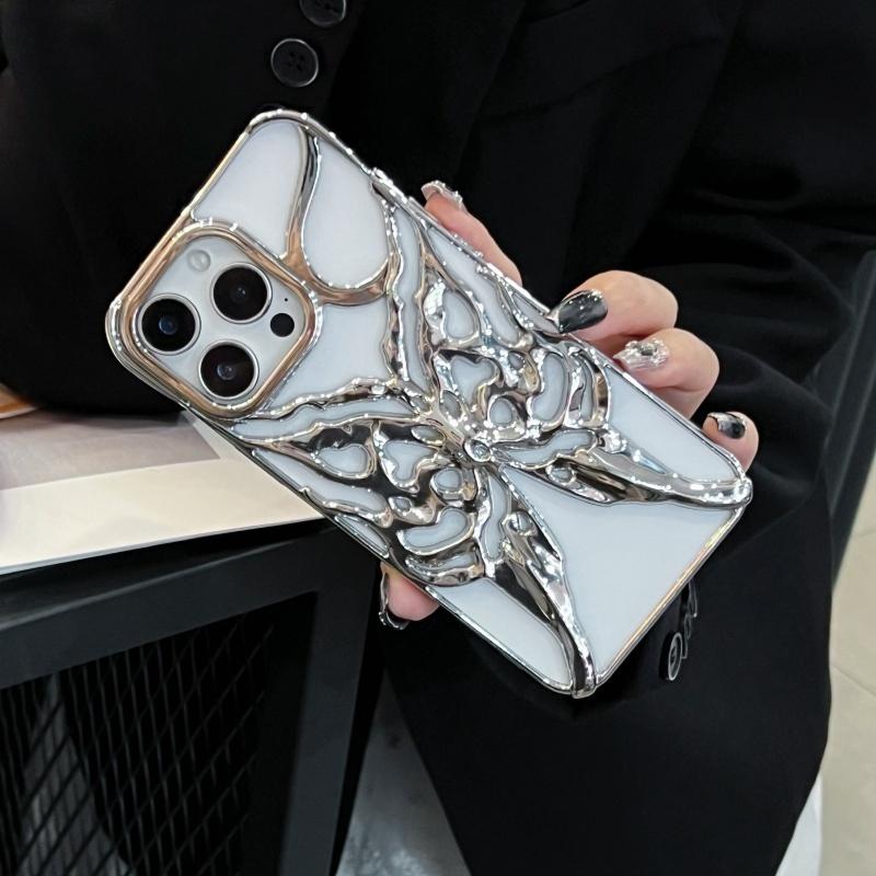 Fashion Plating Hollow Butterfly Pattern Case for iPhone 16E 15 14 13 12 11 Pro Max Matte Shockproof Heat Dissipation Back Cover