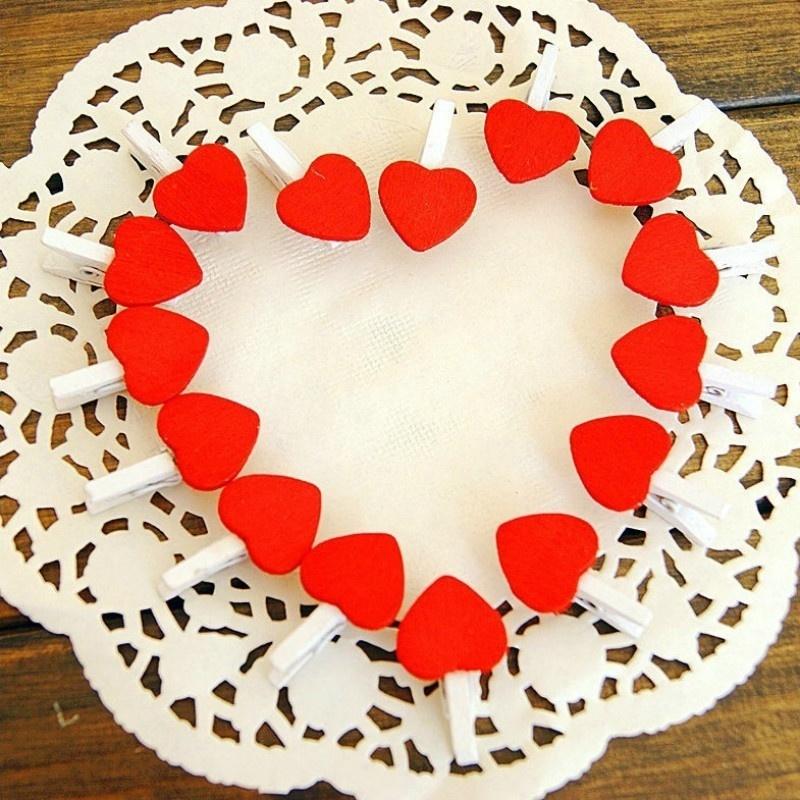 Ny 15 stk koreansk hjerteformet hjerteklemme Trehjerte treklemme DIY treklemme Notes mappe