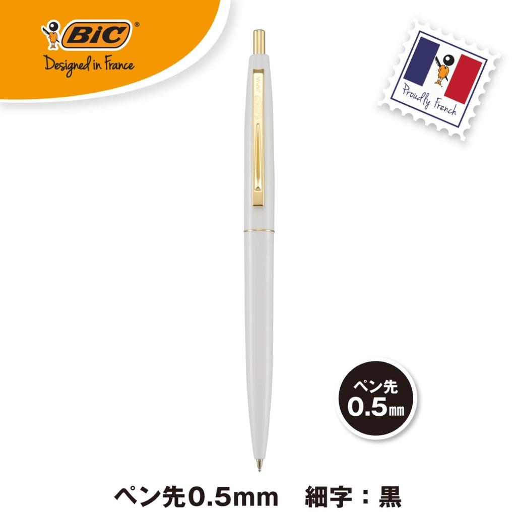 Bic Japan Bic Click Gold Ballpoint White CFCGWHI05BLKJ Pen, 0.5, Oil-Based, Black, Smooth, Barrel, 12-Piece Set,