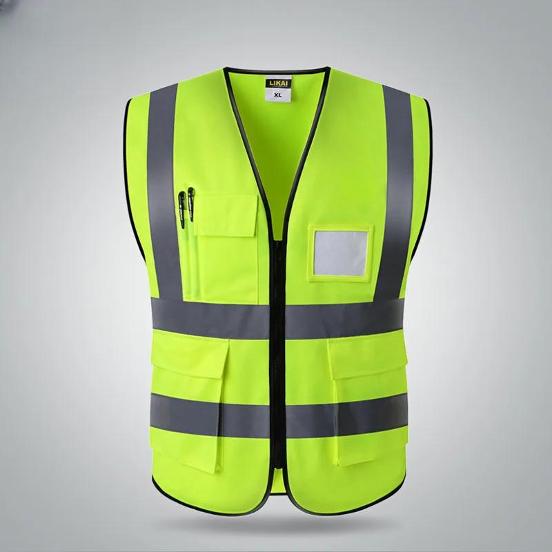 Reflective Vest Mesh Breathable Construction Safety Protective Clothing Road Traffic Warning Fluorescent Vest XXL