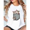 European Size Plus Size, Women'S Oversized Sugar Gliders Pocket Graphic T-Shirt - Cute Sugar Glider Pocket Design, Casual Round Neck Short Sleeve Top