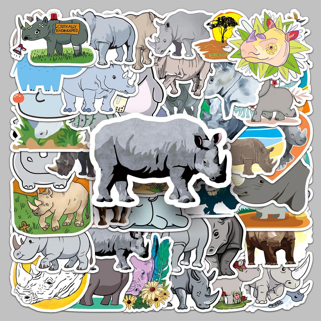 50 Rhinoceros Luggage Stickers: Waterproof Graffiti Decals for Scooters, Computers, Tablets, and Water Cups