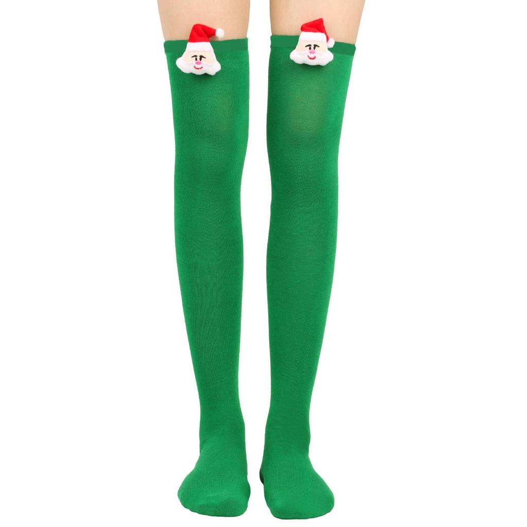 Women's Christmas Striped Thigh High Socks with Santa Claus Doll Design