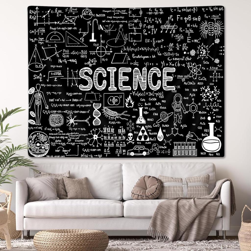 PAOPOED Science Tapestry for Classroom, Education Lab Backdrop Decor for Students Math Table Cloth Tapestries Wall Hanging for College Dorm Living