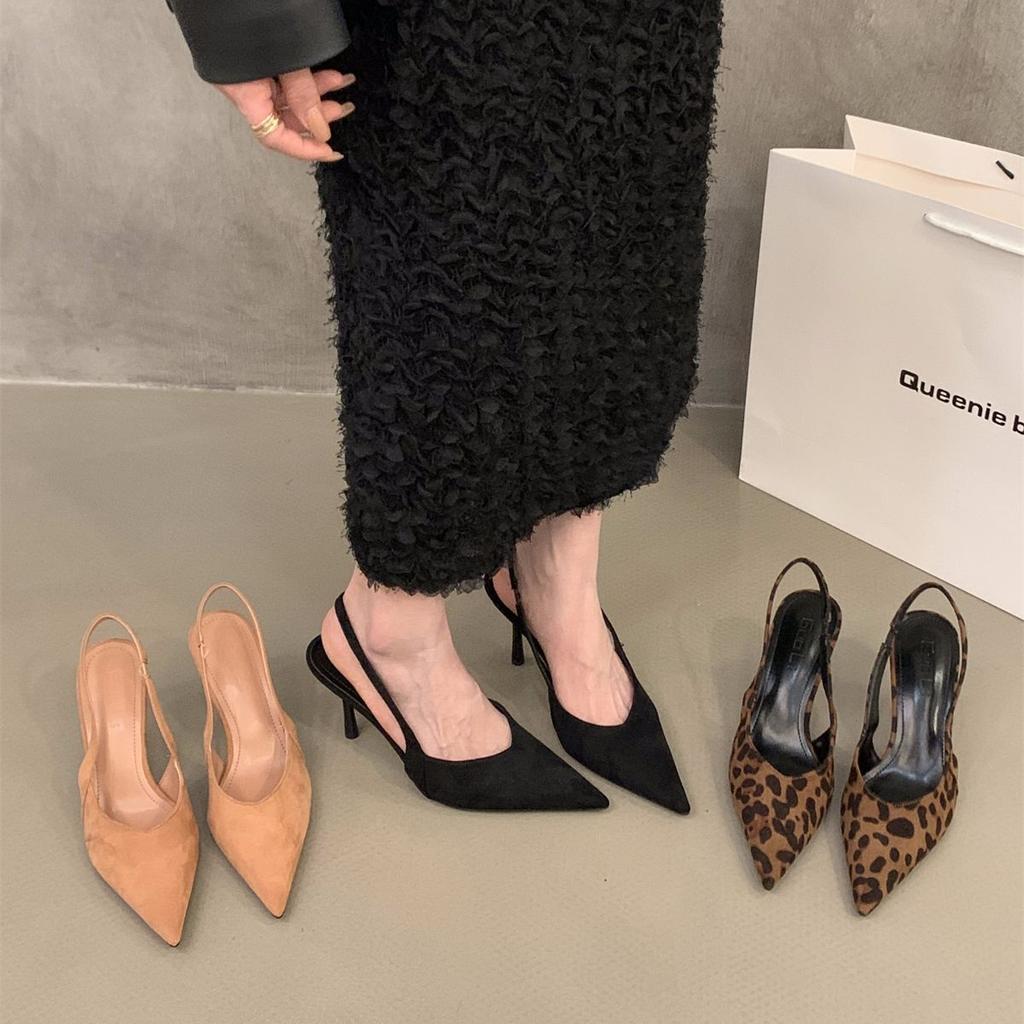 Temperament high heel black bag head sandals women's height increase spring and summer niche high-end temperament with skirt pointed single shoes