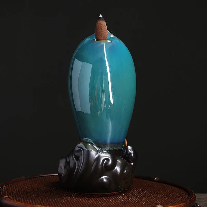 1pc Ceramic Incense Burner With 20 Cones, Waterfall Backflow Incense Stick Holder, Aromatherapy Ornament, Zen Decor, Home Decor